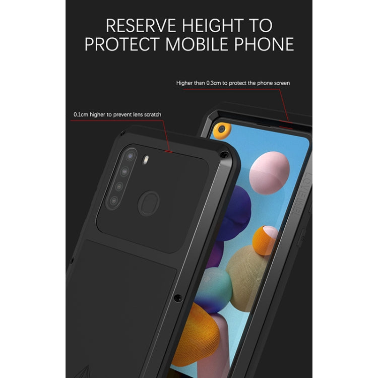 For Samsung Galaxy A21 (US Version) LOVE MEI Metal Shockproof Waterproof Dustproof Protective Case with Glass(Red) - Galaxy Phone Cases by LOVE MEI | Online Shopping South Africa | PMC TechLife | Buy Now Pay Later Mobicred