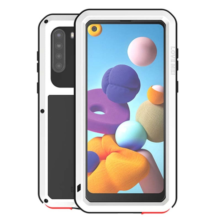 For Samsung Galaxy A21 (US Version) LOVE MEI Metal Shockproof Waterproof Dustproof Protective Case with Glass(White) - free shipping - PMC TechLife - Order now!