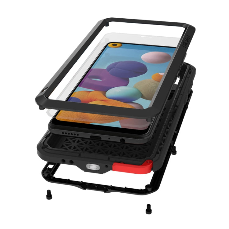 For Samsung Galaxy A21 (US Version) LOVE MEI Metal Shockproof Waterproof Dustproof Protective Case with Glass(White) - free shipping - PMC TechLife - Order now!