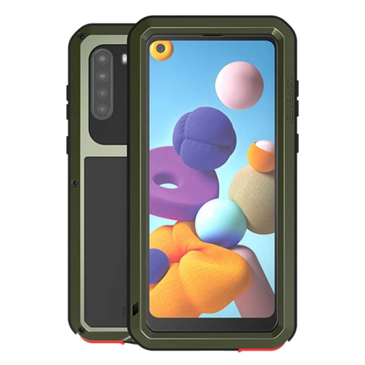 For Samsung Galaxy A21 (US Version) LOVE MEI Metal Shockproof Waterproof Dustproof Protective Case with Glass(Army Green) - Galaxy Phone Cases by LOVE MEI | Online Shopping South Africa | PMC TechLife | Buy Now Pay Later Mobicred