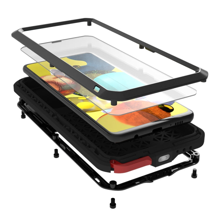 For Samsung Galaxy A51 5G LOVE MEI Metal Shockproof Waterproof Dustproof Protective Case with Glass(Black) - Galaxy Phone Cases by LOVE MEI | Online Shopping South Africa | PMC TechLife | Buy Now Pay Later Mobicred