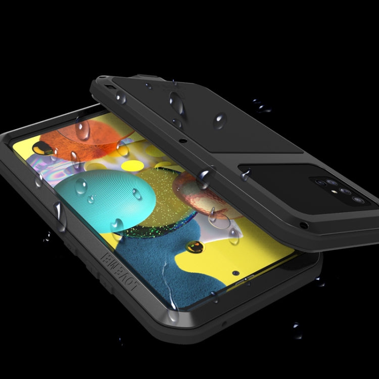 For Samsung Galaxy A51 5G LOVE MEI Metal Shockproof Waterproof Dustproof Protective Case with Glass(Black) - Galaxy Phone Cases by LOVE MEI | Online Shopping South Africa | PMC TechLife | Buy Now Pay Later Mobicred