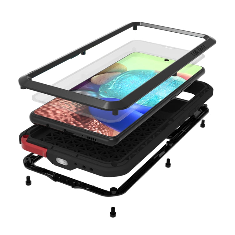 For Samsung Galaxy A71 5G LOVE MEI Metal Shockproof Waterproof Dustproof Protective Case with Glass(Black) - free shipping - PMC TechLife - Order now!