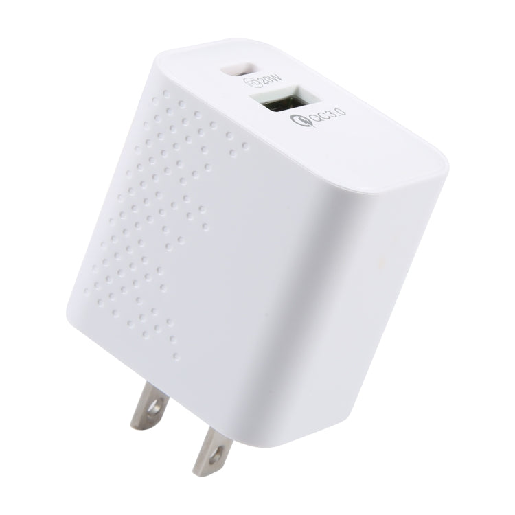LZ-105A+C PD 20W USB-C/Type-C+QC 3.0 USB Ports Dot Pattern Travel Charger, US Plug(White) - free shipping - PMC Jewellery - Order now!