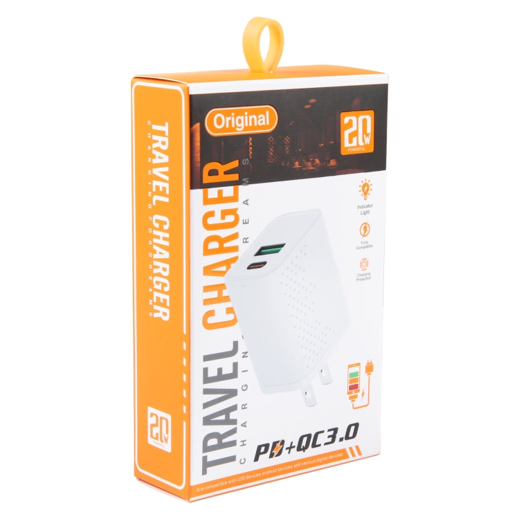 LZ-105A+C PD 20W USB-C/Type-C+QC 3.0 USB Ports Dot Pattern Travel Charger, US Plug(Black) - free shipping - PMC Jewellery - Order now!