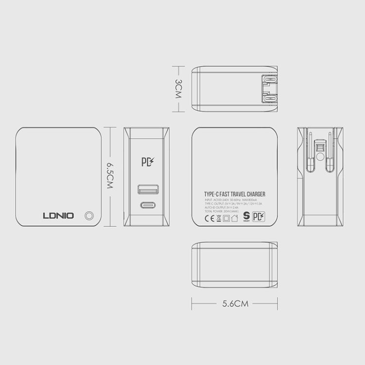 LDNIO A4403C 30W PD + Auto-id Foldable Fast Travel Charger with 1m USB-C / Type-C Cable, AU Plug - free shipping - PMC TechLife - Order now!