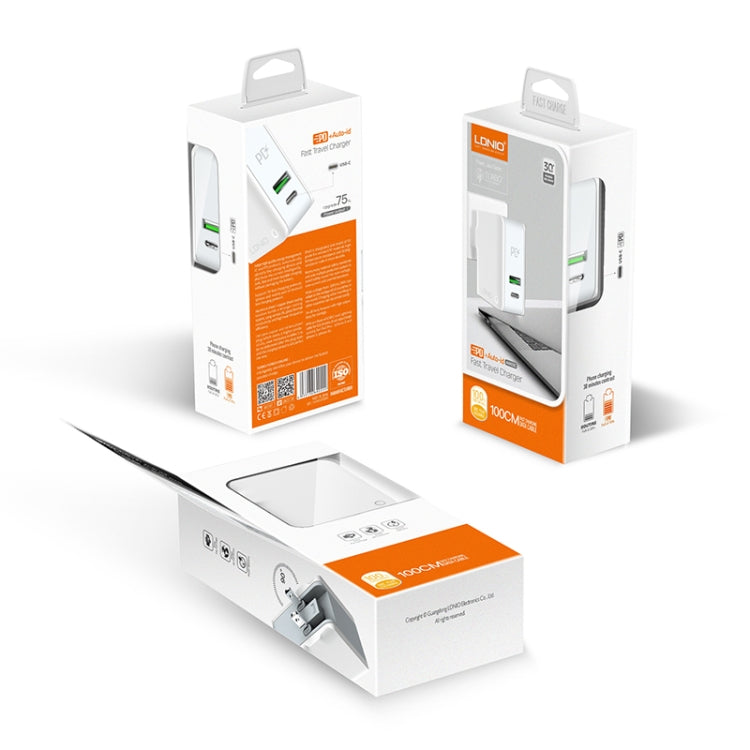 LDNIO A4403C 30W PD + Auto-id Foldable Fast Travel Charger with 1m USB-C / Type-C Cable, UK Plug - free shipping - PMC TechLife - Order now!