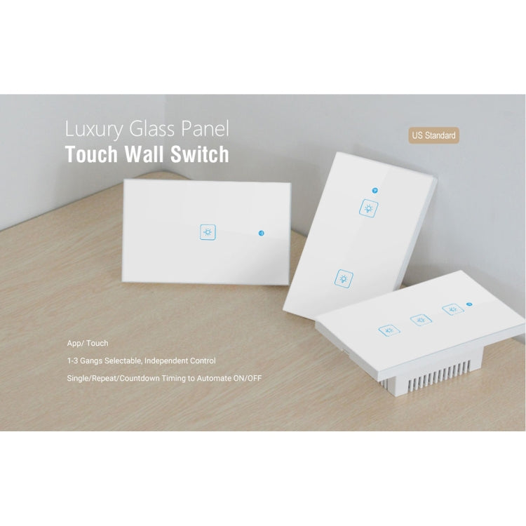 WS-US-02 EWeLink APP & Touch Control 2A 2 Gangs Tempered Glass Panel Smart Wall Switch, AC 90V-250V, US Plug - Smart Socket by PMC TechLife | Online Shopping South Africa | PMC TechLife | Buy Now Pay Later Mobicred
