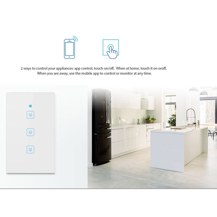 WS-US-03 EWeLink APP & Touch Control 2A 3 Gangs Tempered Glass Panel Smart Wall Switch, AC 90V-250V, US Plug - Smart Socket by PMC TechLife | Online Shopping South Africa | PMC TechLife | Buy Now Pay Later Mobicred