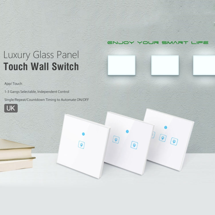 WS-UK-02 EWeLink APP & Touch Control 2A 2 Gangs Tempered Glass Panel Smart Wall Switch, AC 90V-250V, UK Plug - Smart Socket by PMC TechLife | Online Shopping South Africa | PMC TechLife | Buy Now Pay Later Mobicred