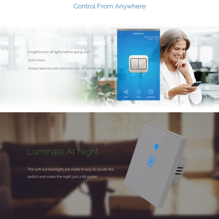 WS-EU-02 EWeLink APP & Touch Control 2A 2 Gangs Tempered Glass Panel Smart Wall Switch, AC 90V-250V, EU Plug - Smart Socket by PMC TechLife | Online Shopping South Africa | PMC TechLife | Buy Now Pay Later Mobicred