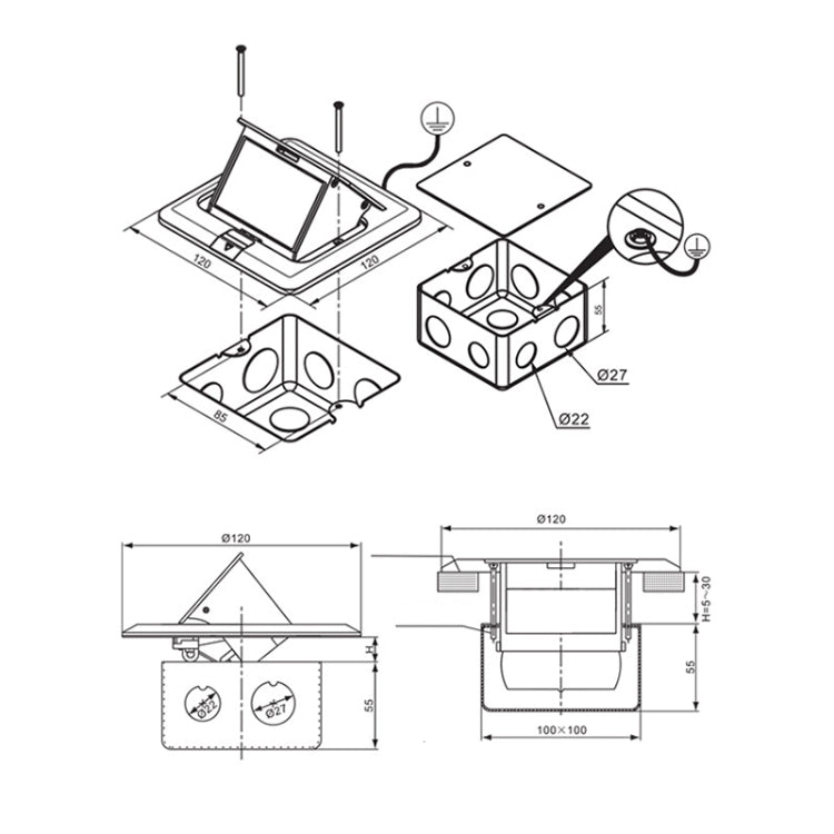 Hidden Pop-up Aluminum Alloy Computer Floor Socket with Cover Bottom Box, US Plug - free shipping - PMC Jewellery - Order now!