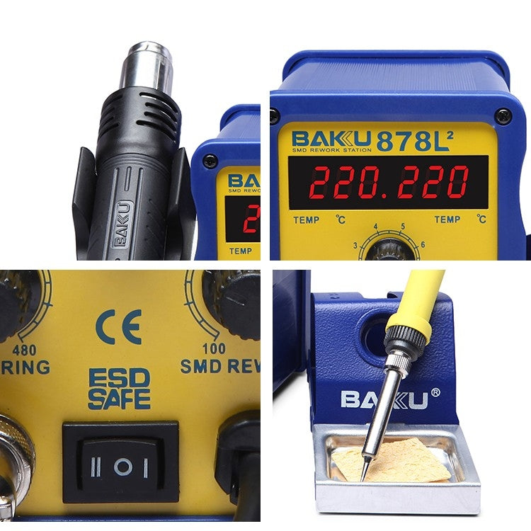 BAKU BK-878L2 AC 110V LED Display 2 in 1 Hot Air Gun Soldering Iron Soldering Station - free shipping - PMC TechLife - Order now!