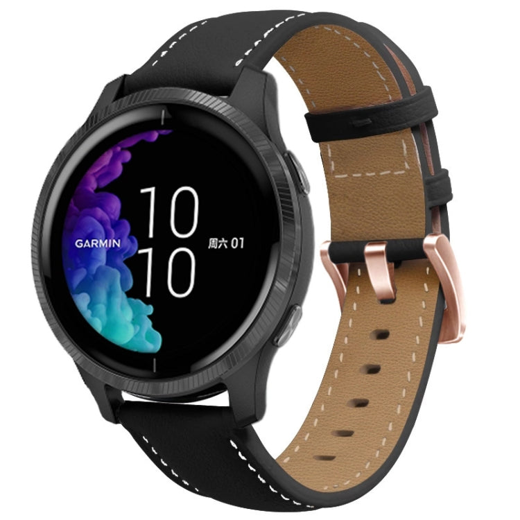 For Garmin Forerunner 265S / 255S / Venu 2S 18mm Rose Gold Buckle Genuine Leather Watch Band (Black) - free shipping - PMC TechLife - Order now!
