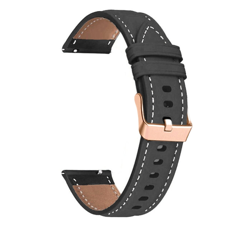 For Garmin Forerunner 265S / 255S / Venu 2S 18mm Rose Gold Buckle Genuine Leather Watch Band (Black) - free shipping - PMC TechLife - Order now!
