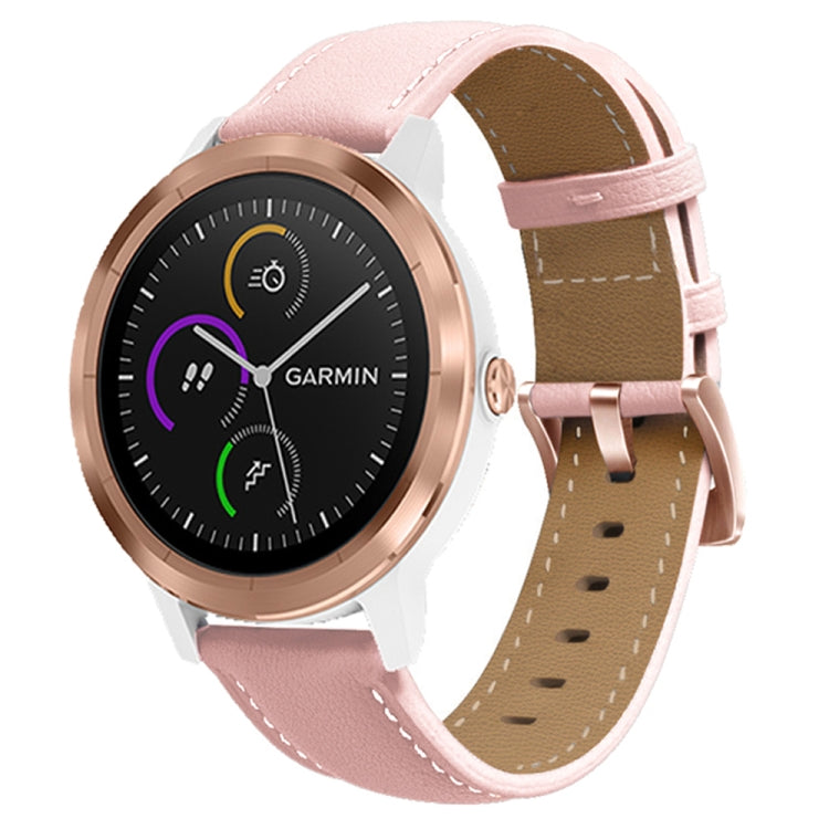 For Garmin Forerunner 265S / 255S / Venu 2S 18mm Rose Gold Buckle Genuine Leather Watch Band (Pink) - free shipping - PMC TechLife - Order now!