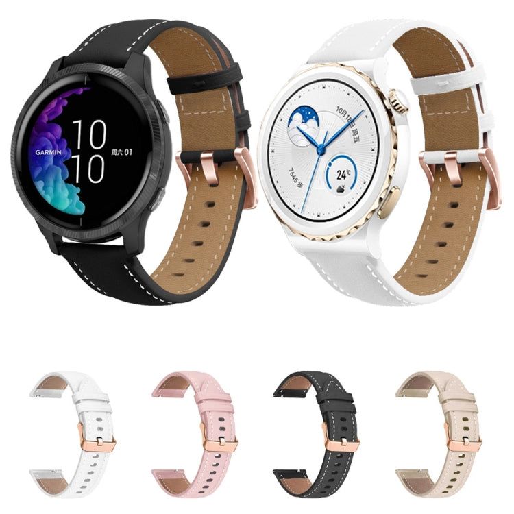 For Garmin Forerunner 265S / 255S / Venu 2S 18mm Rose Gold Buckle Genuine Leather Watch Band (Pink) - free shipping - PMC TechLife - Order now!