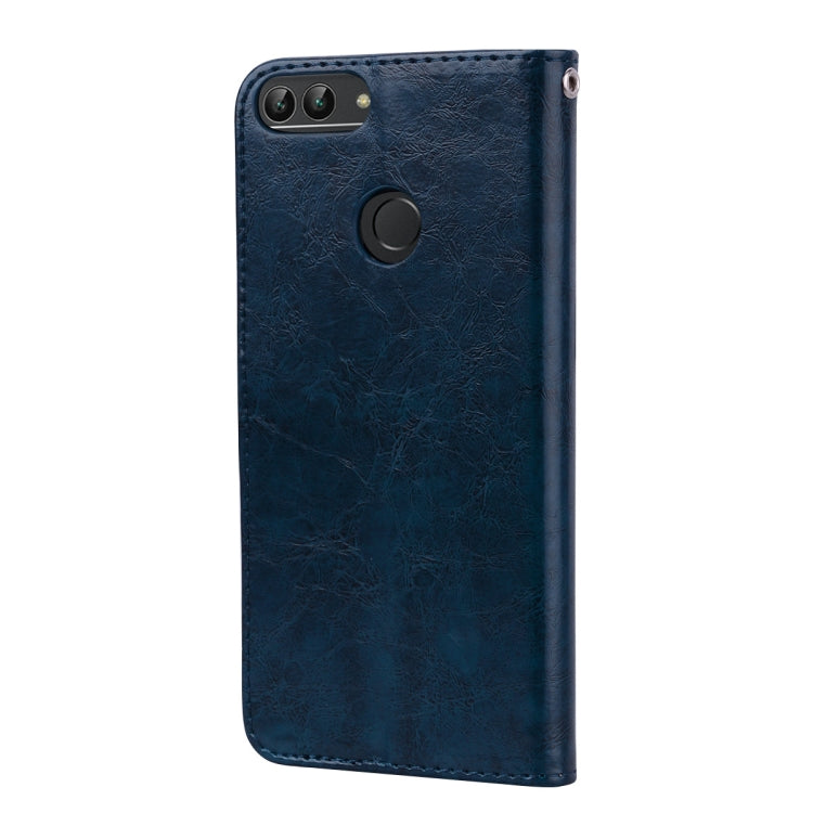 Business Style Oil Wax Texture Horizontal Flip Leather Case for Huawei P Smart / Enjoy 7S, with Holder & Card Slots & Wallet(Blue) - Huawei Cases by PMC TechLife | Online Shopping South Africa | PMC TechLife | Buy Now Pay Later Mobicred