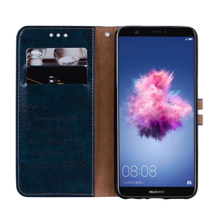 Business Style Oil Wax Texture Horizontal Flip Leather Case for Huawei P Smart / Enjoy 7S, with Holder & Card Slots & Wallet(Blue) - Huawei Cases by PMC TechLife | Online Shopping South Africa | PMC TechLife | Buy Now Pay Later Mobicred