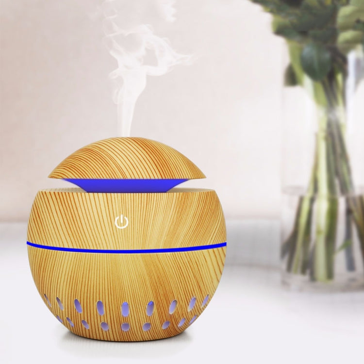 Wood Grain USB Hollowed-out Humidifier Seven Color Aromatherapy Lamp Automatic Alcohol Sprayer with Remote Control(Light Brown-2) - free shipping - PMC TechLife - Order now!