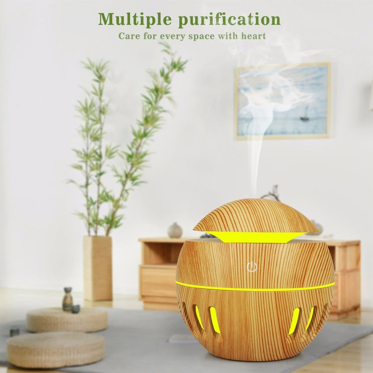 Wood Grain USB Hollowed-out Humidifier Seven Color Aromatherapy Lamp Automatic Alcohol Sprayer with Remote Control(Dark Brown-2) - free shipping - PMC TechLife - Order now!