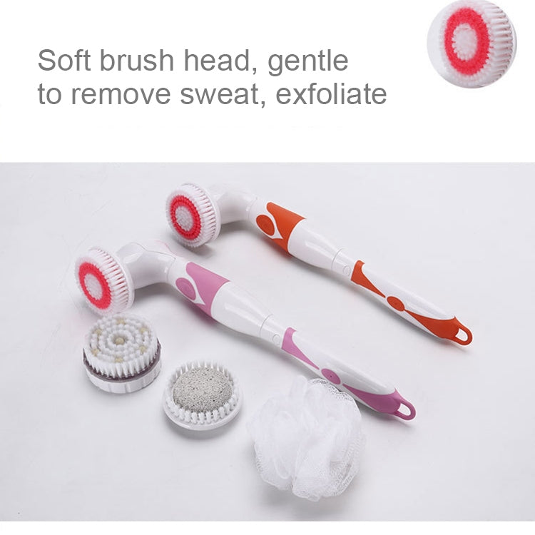 Multi-function Electric Waterproof Bath Cleansing Brush Long-handled Massage Brush, with 4 Brush Heads(Orange) - Bath Brushes & Sponges by PMc TechLife | Online Shopping South Africa | PMc TechLife | Buy Now Pay Later Mobicred