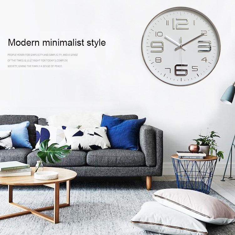 12 inch Creative Decorative Round Shape Living Room Simple Modern Quartz Wall Clock(Silver) - Wall Clock by PMc TechLife | Online Shopping South Africa | PMc TechLife | Buy Now Pay Later Mobicred