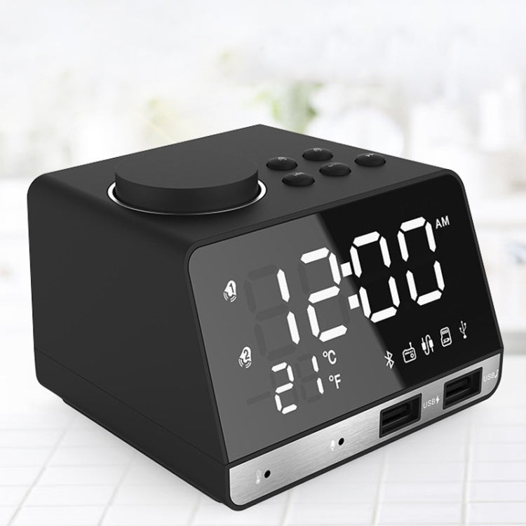 K11 Bluetooth Alarm Clock Speaker Creative Digital Music Clock Display Radio with Dual USB Interface, Support U Disk / TF Card / FM / AUX, EU Plug(Black) - Alarm Clocks by PMc TechLife | Online Shopping South Africa | PMc TechLife | Buy Now Pay Later Mobicred