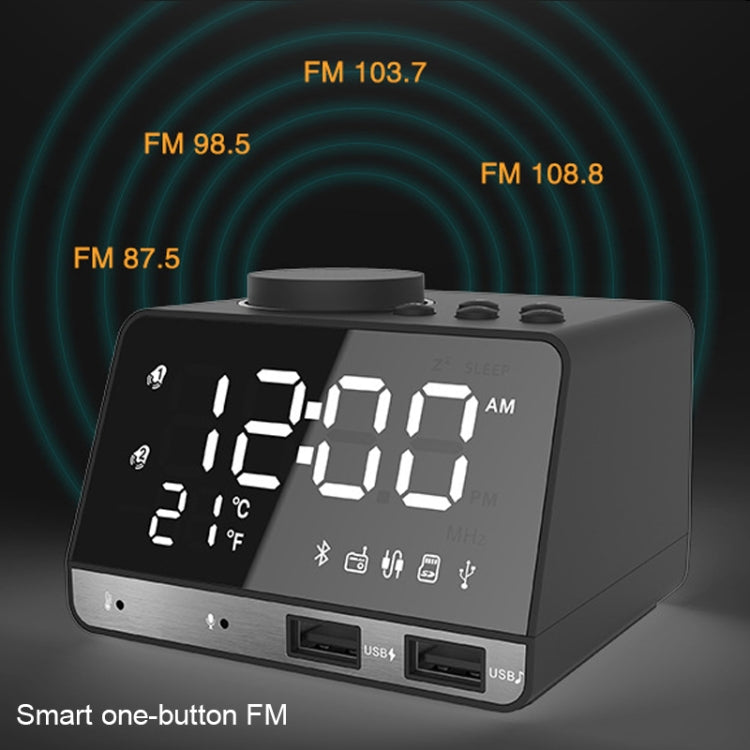 K11 Bluetooth Alarm Clock Speaker Creative Digital Music Clock Display Radio with Dual USB Interface, Support U Disk / TF Card / FM / AUX, EU Plug(Black) - Alarm Clocks by PMc TechLife | Online Shopping South Africa | PMc TechLife | Buy Now Pay Later Mobicred
