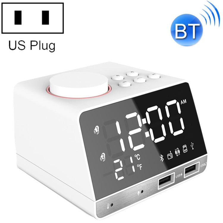 K11 Bluetooth Alarm Clock Speaker Creative Digital Music Clock Display Radio with Dual USB Interface, Support U Disk / TF Card / FM / AUX, US Plug(White) - Alarm Clocks by PMc TechLife | Online Shopping South Africa | PMc TechLife | Buy Now Pay Later Mobicred