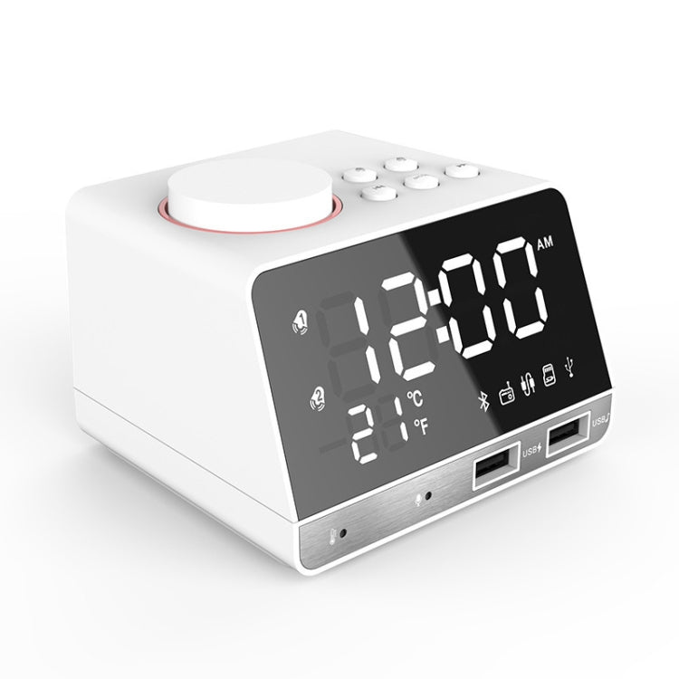 K11 Bluetooth Alarm Clock Speaker Creative Digital Music Clock Display Radio with Dual USB Interface, Support U Disk / TF Card / FM / AUX, US Plug(White) - Alarm Clocks by PMc TechLife | Online Shopping South Africa | PMc TechLife | Buy Now Pay Later Mobicred