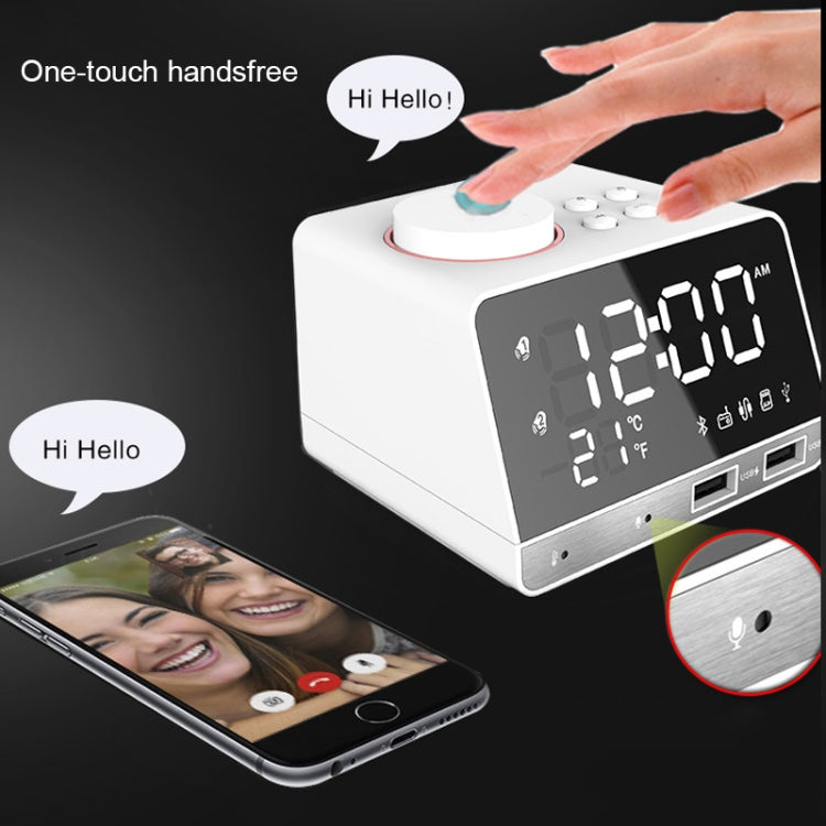 K11 Bluetooth Alarm Clock Speaker Creative Digital Music Clock Display Radio with Dual USB Interface, Support U Disk / TF Card / FM / AUX, US Plug(White) - Alarm Clocks by PMc TechLife | Online Shopping South Africa | PMc TechLife | Buy Now Pay Later Mobicred