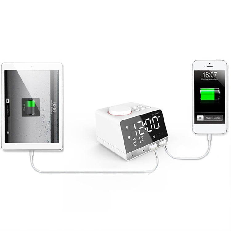 K11 Bluetooth Alarm Clock Speaker Creative Digital Music Clock Display Radio with Dual USB Interface, Support U Disk / TF Card / FM / AUX, US Plug(White) - Alarm Clocks by PMc TechLife | Online Shopping South Africa | PMc TechLife | Buy Now Pay Later Mobicred