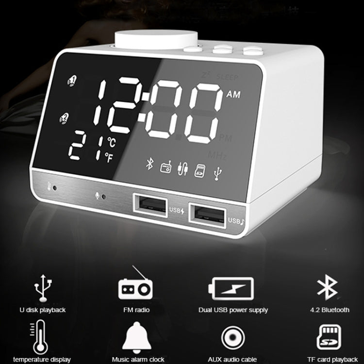 K11 Bluetooth Alarm Clock Speaker Creative Digital Music Clock Display Radio with Dual USB Interface, Support U Disk / TF Card / FM / AUX, UK Plug(Black) - Alarm Clocks by PMc TechLife | Online Shopping South Africa | PMc TechLife | Buy Now Pay Later Mobicred