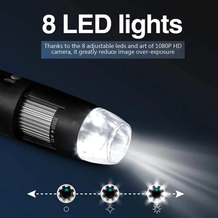 1600X Magnifier HD Image Sensor 3 in 1 USB Digital Microscope with 8 LED & Professional Stand (Black) - Digital Microscope by PMC TechLife | Online Shopping South Africa | PMC TechLife | Buy Now Pay Later Mobicred