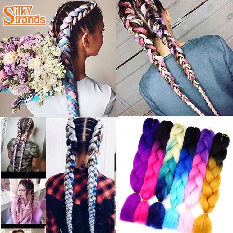 Fashion Color Gradient Individual Braid Wigs Chemical Fiber Big Braids, Length: 60cm(27Purple+Peach Red+Pink) - free shipping - PMC TechLife - Order now!