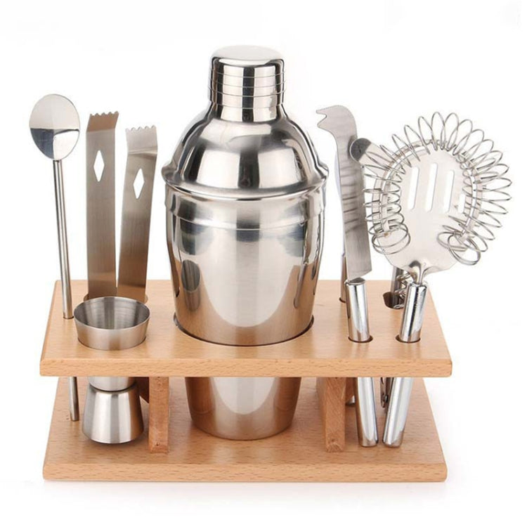 9 in 1 Stainless Steel Cocktail Shaker Tools Set with Wooden Mount, Capacity: 550ml - Bartending Tools by PMC TechLife | Online Shopping South Africa | PMC TechLife | Buy Now Pay Later Mobicred