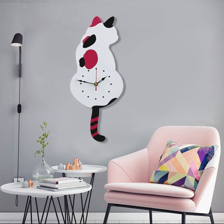 42x18cm Home Office Bedroom Decoration Battery Operated Cat Shaped Wall Clock with Swinging Tails(White) - Wall Clock by PMC TechLife | Online Shopping South Africa | PMC TechLife | Buy Now Pay Later Mobicred