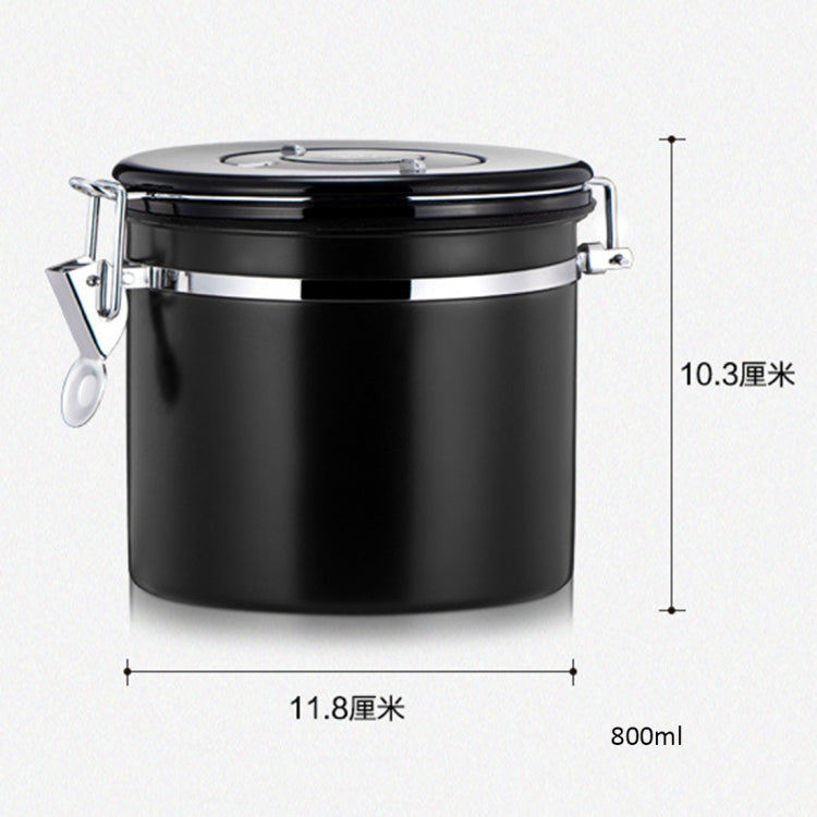 800ml Stainless Steel Sealed Food Coffee Grounds Bean Storage Container with Built-in CO2 Gas Vent Valve & Calendar(Black) - Coffee Tools by PMC TechLife | Online Shopping South Africa | PMC TechLife | Buy Now Pay Later Mobicred