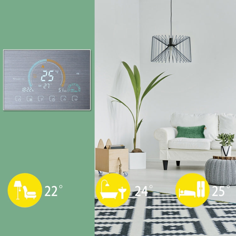 BHT-8000-GALW-SS Brushed Stainless Steel Mirror Control Water Heating Energy-saving and Environmentally-friendly Smart Home Negative Display LCD Screen Round Room Thermostat with WiFi - Thermostat & Thermometer by PMC Jewellery | Online Shopping South Africa | PMC Jewellery | Buy Now Pay Later Mobicred