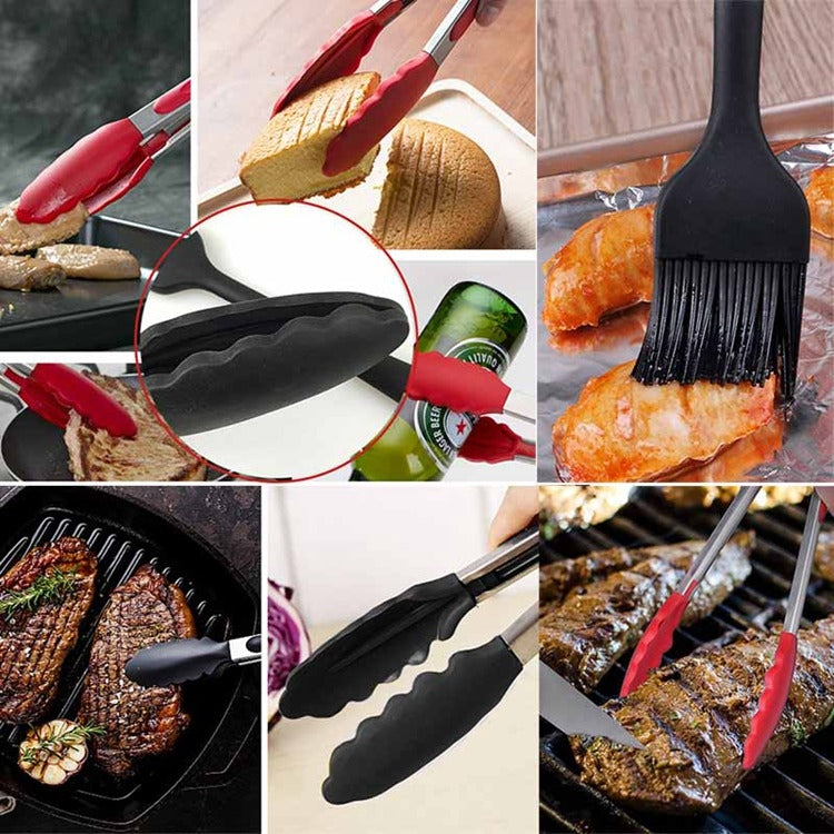 12 inch Silicone Non-slip Food Bread Barbecue BBQ Clip Tongs Kitchen Tools(Black) - Food Clips & Clips by PMC TechLife | Online Shopping South Africa | PMC TechLife | Buy Now Pay Later Mobicred
