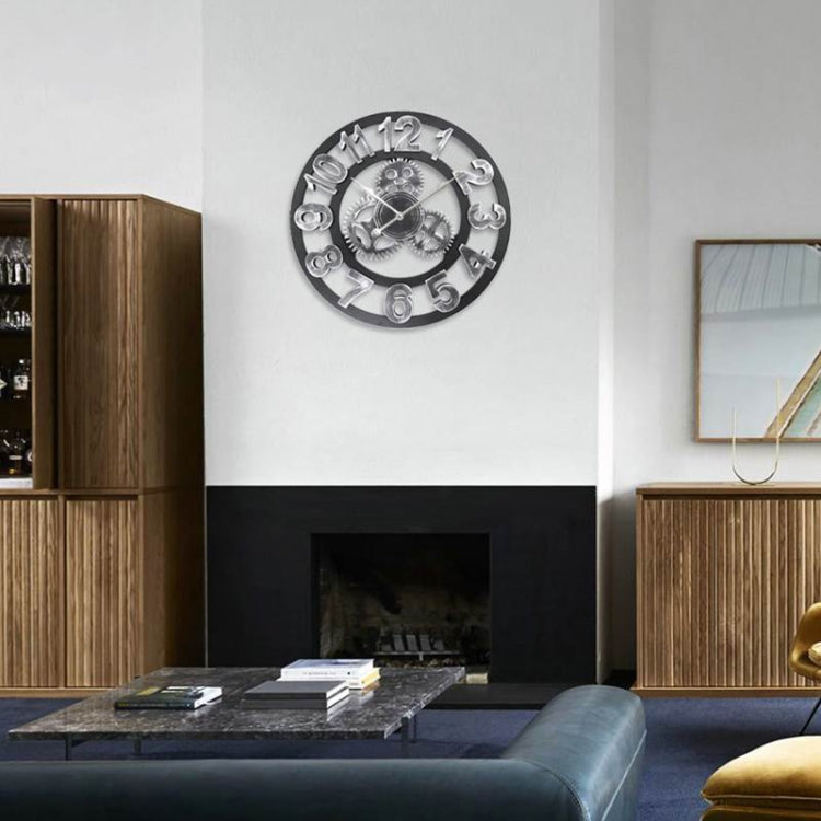 Retro Wooden Round Single-sided Gear Clock Number Wall Clock, Diameter: 45cm (Silver) - Wall Clock by PMc TechLife | Online Shopping South Africa | PMc TechLife | Buy Now Pay Later Mobicred