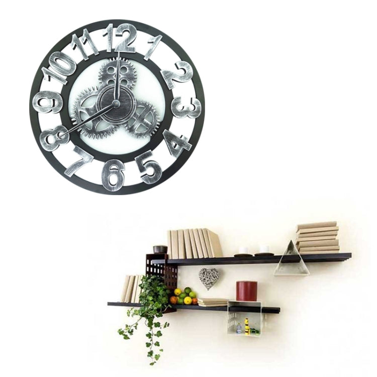 Retro Wooden Round Single-sided Gear Clock Number Wall Clock, Diameter: 45cm (Silver) - Wall Clock by PMc TechLife | Online Shopping South Africa | PMc TechLife | Buy Now Pay Later Mobicred