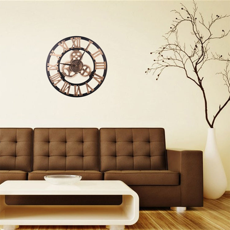 Retro Wooden Round Single-sided Gear Clock Rome Number Wall Clock, Diameter: 70cm(Gold) - Wall Clock by PMc TechLife | Online Shopping South Africa | PMc TechLife | Buy Now Pay Later Mobicred