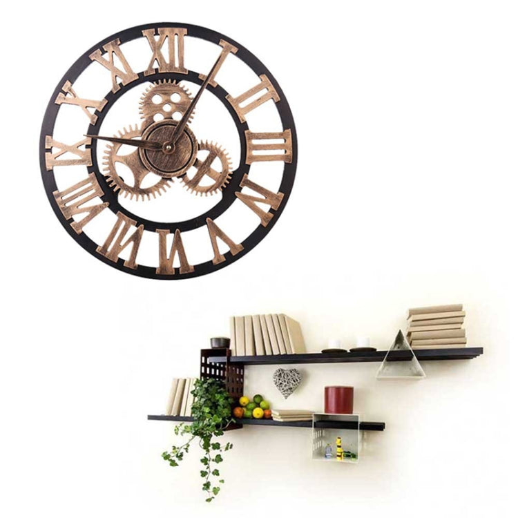 Retro Wooden Round Single-sided Gear Clock Rome Number Wall Clock, Diameter: 58cm (Gold) - Wall Clock by PMc TechLife | Online Shopping South Africa | PMc TechLife | Buy Now Pay Later Mobicred