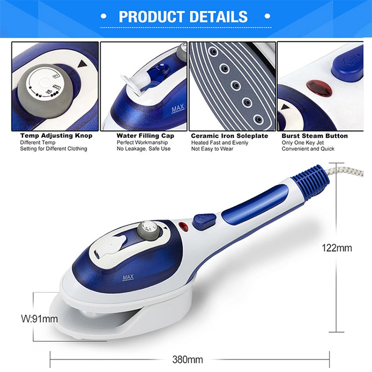 Multifunction Household Handheld Steamer Travel Portable Hand - Held Steam Hanging Hot Machine Ceramic Bottom with Flannelette Brush & Hair Brush & Measuring Cup,EU Plug(Blue) - free shipping - PMC TechLife - Order now!