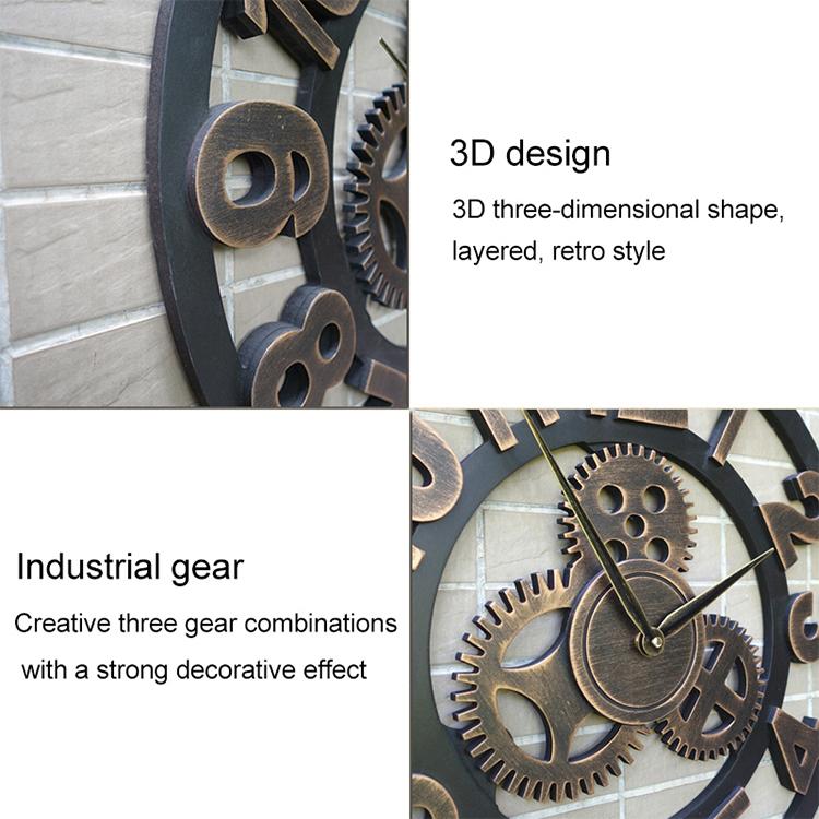 Retro Wooden Round Single-sided Gear Clock Arabic Number Wall Clock, Diameter: 35cm (Silver) - free shipping - PMC TechLife - Order now!