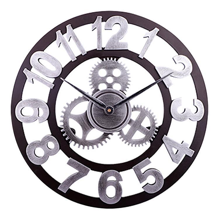 Retro Wooden Round Single-sided Gear Clock Arabic Number Wall Clock, Diameter: 70cm (Silver) - free shipping - PMC TechLife - Order now!
