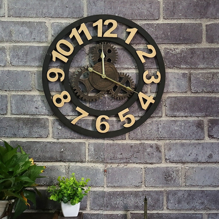 Originality American Industrial Style Wood Vintage Old Gear Wall Clock (Gold) - Wall Clock by PMC TechLife | Online Shopping South Africa | PMC TechLife | Buy Now Pay Later Mobicred
