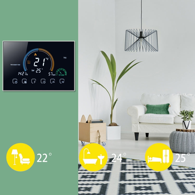 BHT-8000-GCLW Controlling Water/Gas Boiler Heating Energy-saving and Environmentally-friendly Smart Home Negative Display LCD Screen Round Room Thermostat with WiFi(Black) - free shipping - PMC Jewellery - Order now!